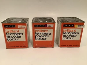VINTAGE REEVES TEMPERA POWDER COLOUR PAINT LOT OF 3 YELLOW ORANGE PURPLE - Picture 1 of 8