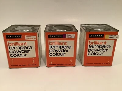 VINTAGE REEVES TEMPERA POWDER COLOUR PAINT LOT OF 3 YELLOW ORANGE PURPLE - Image 1 of 4
