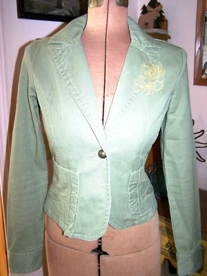 CHAQUETA FLORAL Y CARA TAN REAL TAN DERECHA Algodón VERDE JEAN Cuello Botón/Talla M Foto 1 de 4