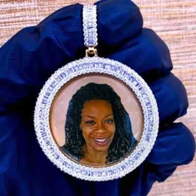 2 Ct Real Moissanite Custom Memory Photo Pendant 14K Yellow Gold Plated Silver - Image 1 of 4