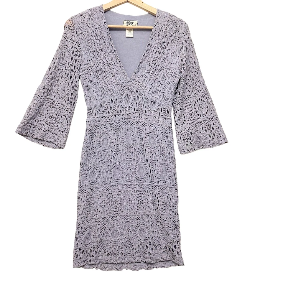 Nightcap Carisa Rene Dress Size 2 Lavendar V Neck Lace Knit Long Sleeve Stretch - Image 1 of 4