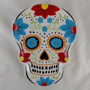 💀Day Of The Dead White Ceramic Sugar Skull Trinket Tray Candy Dish World Market - Picture 1 of 7