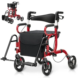 Rollator Walker w/Seat Folding Walker w/8-inch Wheels Supports up to 350lbs - Picture 1 of 10