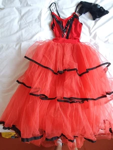 Niñas Vestido de Ballet Leotardo + Falda Roja Edad 12 Reina de Corazones Gitana - Imagen 1 de 3