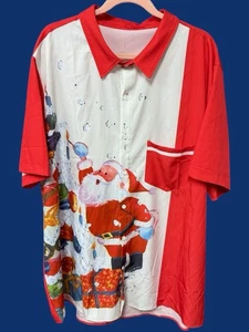Herren Gr. 3XL Knopfleiste Kurzarm Weihnachten Hemd Rot Weiß Weihnachtsmann - Bild 1 von 3