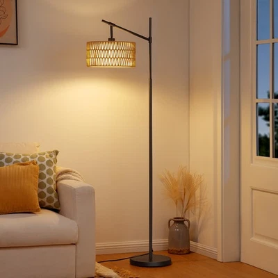 EDISHINE Arc Floor Lamp Rattan Shade Remote Dimmable for Living Room Bedroom - Image 1 of 4