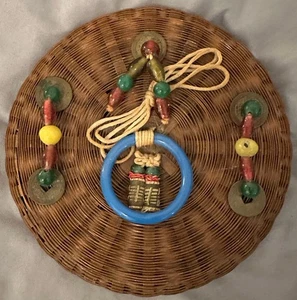 Vintage Wicker Chinese Sewing Baskets  ~ 12” & 5.5” ~ Beads Coins Handle ~ - Picture 1 of 10