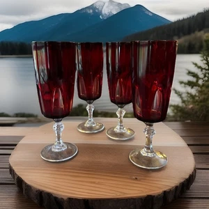 Set of 4 Cristal D’ Arques Durand Ruby Red Gothic Champagne / Parfait Glasses - Picture 1 of 6