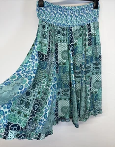 Joe Browns Skirt Green Blue Floral Patchwork Paisley Lace Flared Elastic UK 12 - Picture 1 of 10