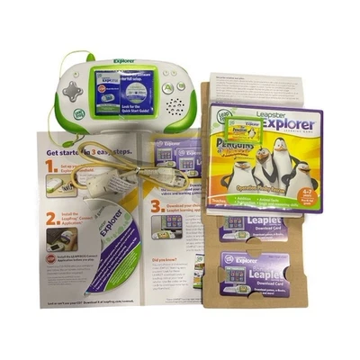 Leapfrog Leapster Explorer Handheld ( BAD SCREEN) w/ The Penguins Game & 2 Cards - Image 1 of 2