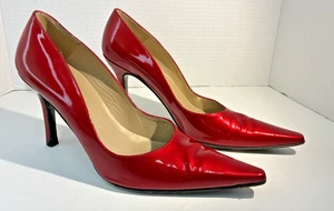 Stuart Weitzman RED Shimmery Patent Leather Pumps 3.5" Heel Size 7.5N 7.5AA - Picture 1 of 11