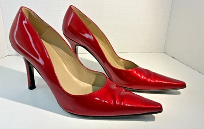 Stuart Weitzman RED Shimmery Patent Leather Pumps 3.5" Heel Size 7.5N 7.5AA - Image 1 of 4