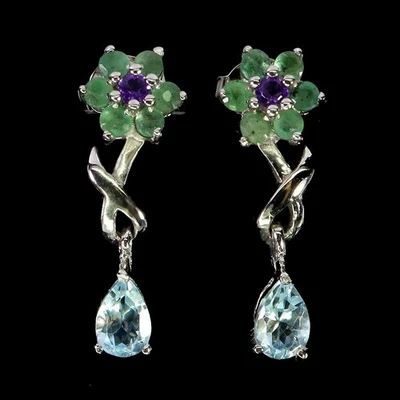 Pendientes de plata de ley 925 topacio azul pera amatista esmeralda piedras preciosas joyería Foto 1 de 4