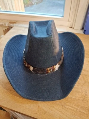 De colección YA Denim Vaquero Sombrero Pluma Banda Western 6 3/4 - 6 7/8 Mediano Foto 1 de 4