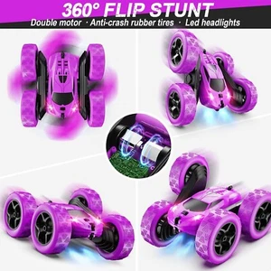 RC Cars, Purple Remote Control Car for Girls, 2.4 GHZ Double Sided RC Stunt Car - Picture 1 of 6