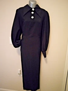 Stylewe schwarzes Midikleid mit Laternenärmeln Hemdkragen Vintage Appeal Gr. XL - Bild 1 von 11