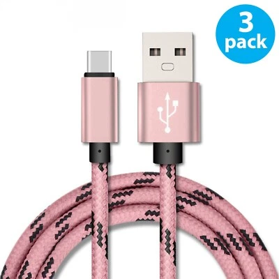 3-Pack Braided USB-A  to USB Type-C Fast Charge Cable Cord Charger Charging Sync - Image 1 of 4