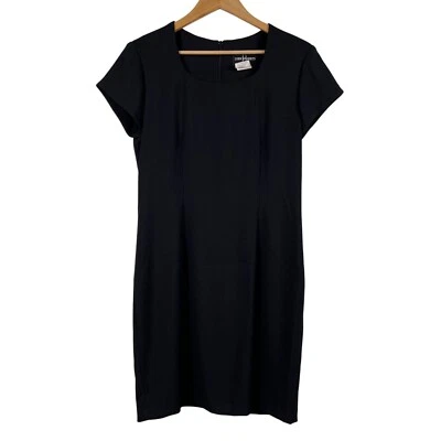 VTG John Roberts Short Sleeve Square Neck Stretch Sheath Black Midi Dress Sz 12 - Image 1 of 4