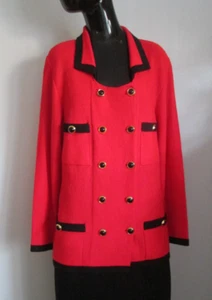Chaqueta Carolina Herrera Talla 10 Rojo Rico Negro Tejida Doble Pecho - Imagen 1 de 6