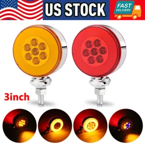 2X 3" LED Red/Amber Dual Face Truck Fender Side Marker Turn Signal Light Round - Picture 1 of 13