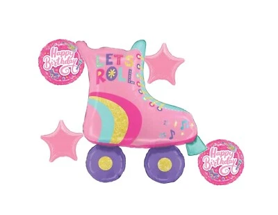 Pink Roller Skate 5 Piece Balloon Bouquet Birthday Party Decorations - Image 1 of 2