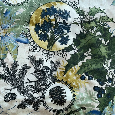 Wintergraphix II azul verde floral piña de pascua Jason Yenter 1,8 yardas Foto 1 de 3