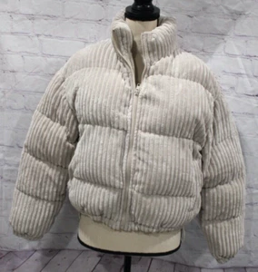 Forever 21 Women's Beige Neutral Chenille Zip Front Puffer Jacket Size S - Picture 1 of 3