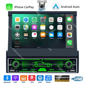 1DIN 7" Car Radio Stereo Fit Apple Carplay Bluetoot FM Flip out Touch MP5 Player - Picture 1 of 19
