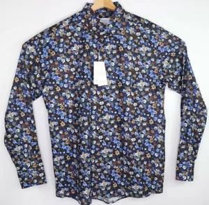 NUEVO CON ETIQUETAS Camisa Eton Para Hombre Delgada Azul Floral Firma Sarga Abotonada Grande 41-16 - Imagen 1 de 6