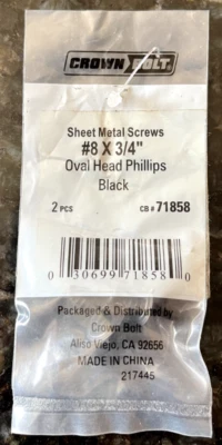 LOTE DE 3 TORNILLOS PARA CHAPA #8-3/4 CABEZA OVALADA PHILLIPS NEGRO 2 POR PAQUETE Foto 1 de 3