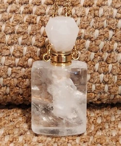 Quarz Edelstein Fläschchen Halskette goldfarbene Kette weißer Quarz ca. 1" - Bild 1 von 2