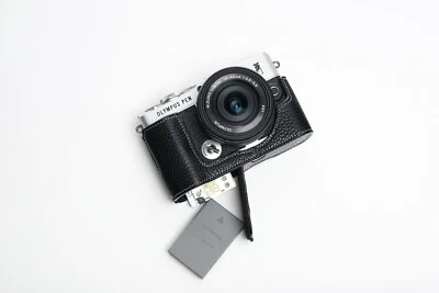 Genuine Real Leather Half Camera Case Bag Cover for Olympus PEN E-P7 EP7 - Image 1 of 4