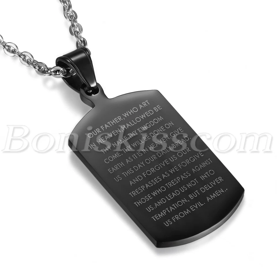 Collar colgante de versículo bíblico negro estilo ejército militar para hombre cadena de 26" grabable Foto 1 de 1