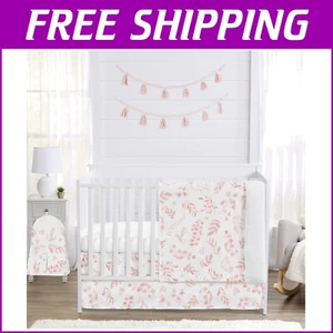 Bohemian Watercolor Baby Girl Crib Bedding Set - 4 Piece Nursery Bundle - Picture 1 of 8