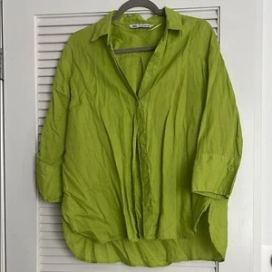 Zara camicia donna in lino con bottoni al neon taglia L - Foto 1 di 7