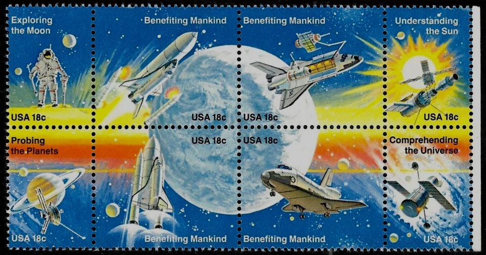 US, #1912-19 Space Achievements pane 1981, 8 18c, MNH - Image 1 of 1