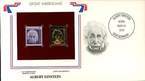 Great Americans 22k Gold Replica Stamp FDC Albert Einstein - Picture 1 of 2