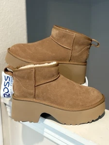 UGG Women's Size 9 Ultra Mini New Heights Chestnut Suede Platform Boots 1158311 - Picture 1 of 10
