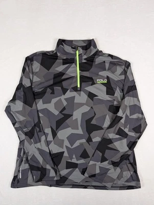 Рубашка мужская Polo Sport Ralph Lauren размер 2XL серая камуфляжная с термоотверстиями на четверть молнии - Изображение 1 из 4