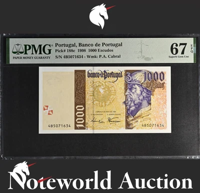 Portugal Banco de Portugal 1000 Escudos 1998 P 188c UNC PMG 67 EPQ - Image 1 of 4