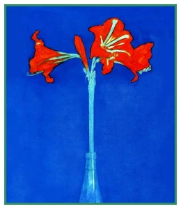 Amaryllis Flowers on Blue by Artist Piet Mondrian Counted Cross Stitch Pattern - Picture 1 of 3