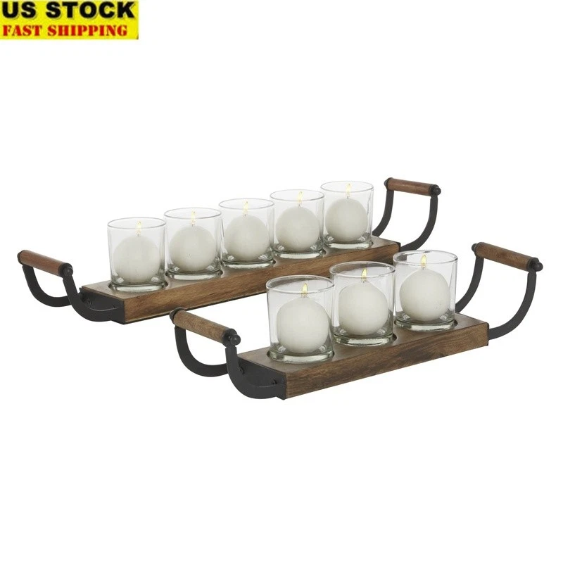 Juego de 2 candelabros tradicionales de madera marrón con 8 soportes para uso en interiores Foto 1 de 4