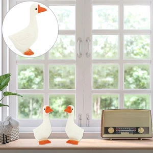 2 Pcs Wooden White Goose Ornaments Decorations Garden Statue Figurine - Imagen 1 de 12