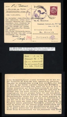 1941 Germany Postcard Ireland 15Pf Bonn CDS Nazi Censor & Passed P89 GB Censor - Image 1 of 3
