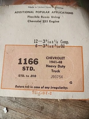 Juego de anillos de pistón para camioneta Chevrolet 1941-48 # 1166 Foto 1 de 4