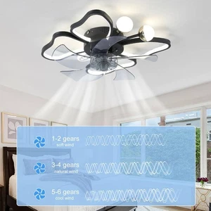 19.7" Black LED Ceiling Fan Light Indoor Butterfly Design Dimmable w/ Remote - Picture 1 of 9