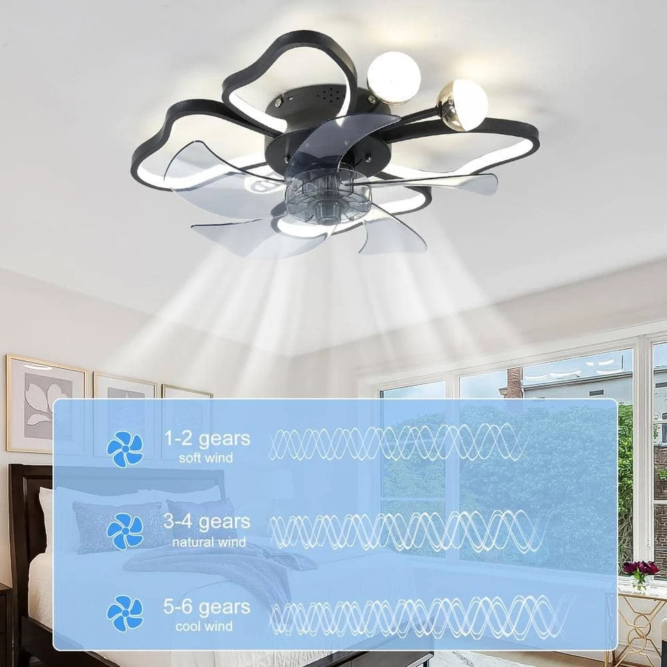 19.7" Black LED Ceiling Fan Light Indoor Butterfly Design Dimmable w/ Remote - Image 1 of 4