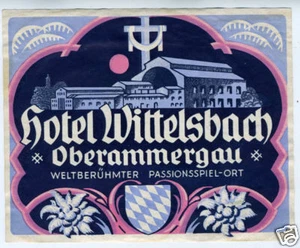 Etiqueta de equipaje de los años 50 Hotel Wittelsbach Oberammergau - Imagen 1 de 1