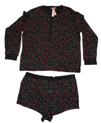 Conjunto de pijama para dormir Victoria Secret para mujer 2XL pantalones cortos térmicos y manga larga negro Foto 1 de 4