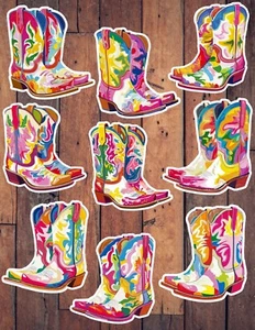 Colorful Cowboy Boots Die Cut Stickers Set Scrapbooking Laptop Waterbottle - Picture 1 of 1